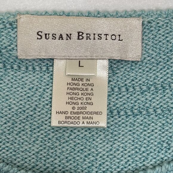 Vintage Susan Bristol Y2K Sz L Palm Tree Embroidered Beaded Cardigan - Picture 3 of 15